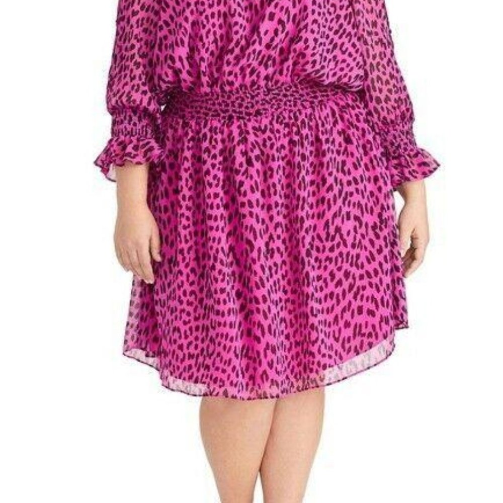 Rachel Roy Lucky Plus Sz Leopard-Print Dress pink